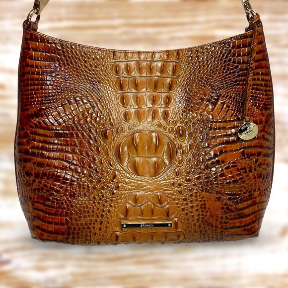 Brahmin Handbags - Authentic Brahmin Pecan Color Croc Embossed Leather Shoulder Bag